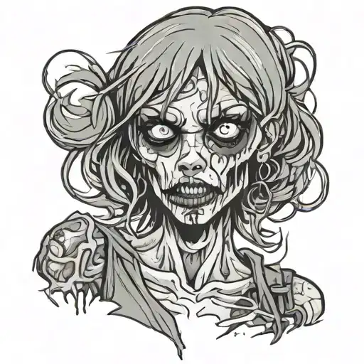 zombie girl all bloody tattoo design idea
