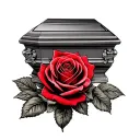 red rose with casket tattoo design idea