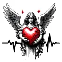 angel holding a heart beat tattoo design idea