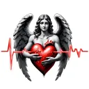 angel holding a heart beat tattoo design idea