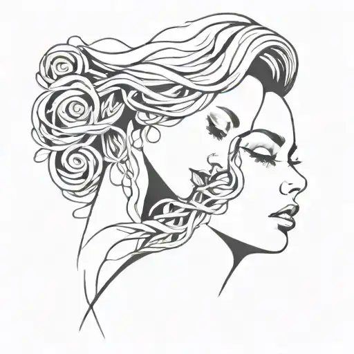 A beautiful feminine shemale intertwined with a submissive young woman  tattoo design idea