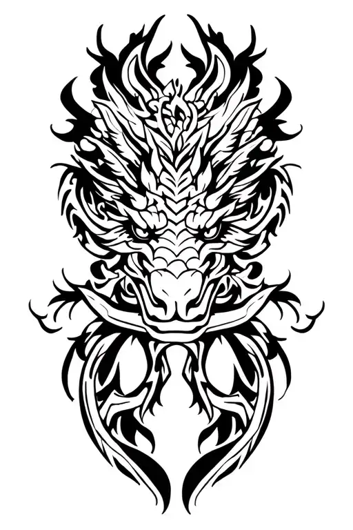 Hawaiin dragon head and hibiscus vine wrapping tattoo design idea