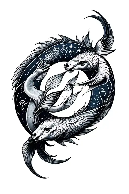 zodiac signs pisces, Taurus, aquarius, and cancer integrated into one design tattoo design idea