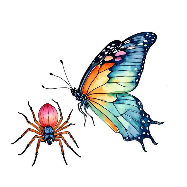 spider lilly with butterfly resting tattoo design idea