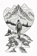 man walking on path leading to a mountain with a wolf tattoo design idea