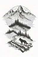 man walking on path leading to a mountain with a wolf tattoo design idea