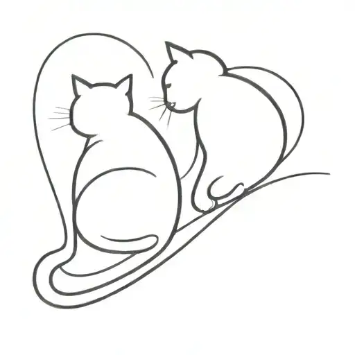Two black cats, back to back. They are sitting and their tails form a heart. One cat is thin and the other is fat. tattoo design idea