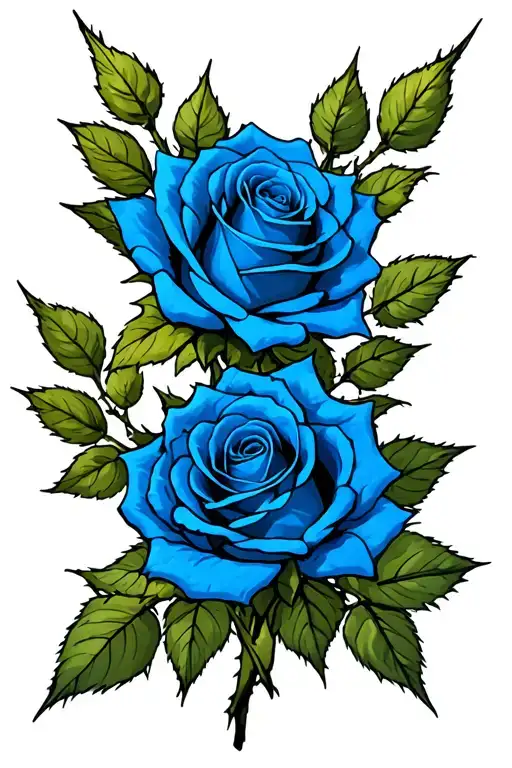 3 Blue Roses with Barbed Branches and Spikes tattoo design idea