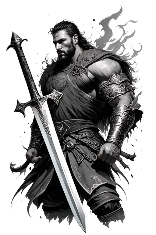 Michael archangle warrior wielding his sword piercing tattoo design idea