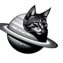 Cat head as a planet with rings entertwined tattoo design idea