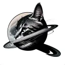Cat head as a planet with rings entertwined tattoo design idea