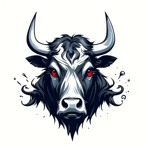 a new school design for the neck a bull blowing air out the nose and red eyes  tattoo design idea