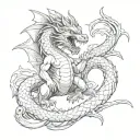 dragon and monkey playing tattoo design idea