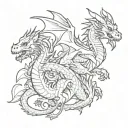 dragon and monkey playing tattoo design idea