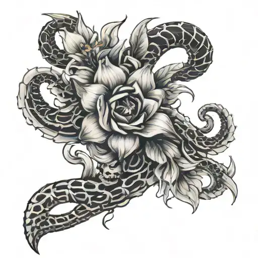 skeleton arm with snakes and daffodils spine tattoo tattoo design idea