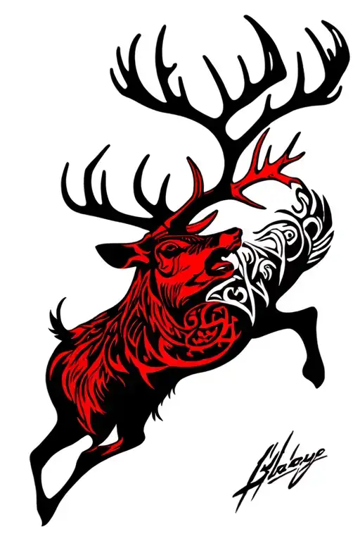 roaring red stag tattoo design idea