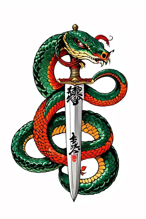 Temis attacking with a dagger with a snake tattoo design idea