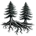 Douglas fir tree with roots reaching deep tattoo design idea