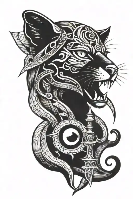 eye of horus, panther, girl, sword tattoo design idea