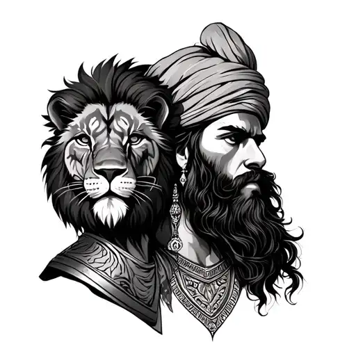 sikh warrior with lion face tattoo tattoo design idea