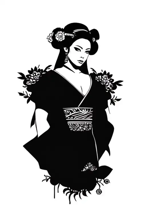 Aaliyah Dana Haughton (90's R&B singer) as a Geisha (head to shoulders)  tattoo design idea