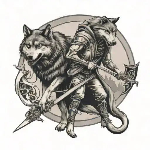 2 wolves and reaper holding a scythe tattoo design idea