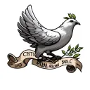 dove with olive branch and scroll coming from it's beak with the letters, in order, CKTTDAAJGBOLC AND mom and dad at bot tattoo design idea