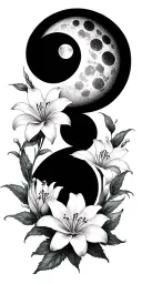 lunar phases, lilly flowers tattoo design idea