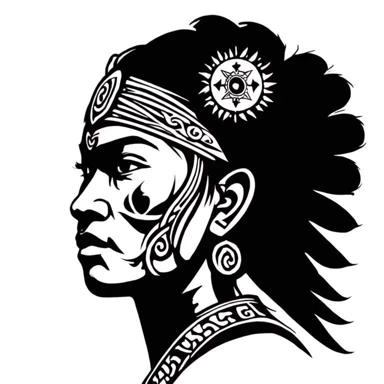 a side view face of a filipina warrior, Philippine flag, Philippine map &  philippine national anthem in alibata symbols tattoo design idea