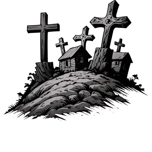 3 Crosses On Hill hill is cartoon tattoo design idea