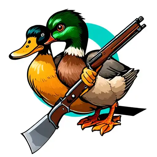 duck holding a knife and goose with a rifle tattoo design idea