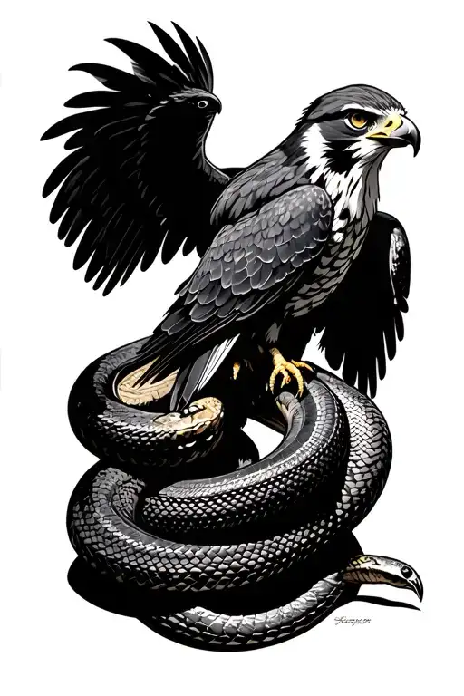 Harrigan falcon killing a snake tattoo design idea