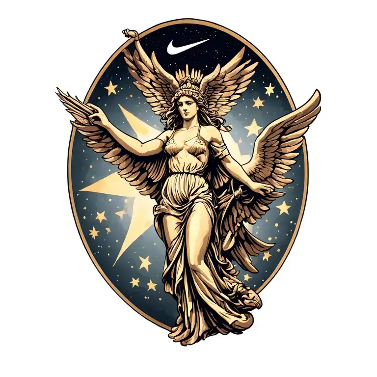 Nike Goddess of victory and stars tattoo design idea