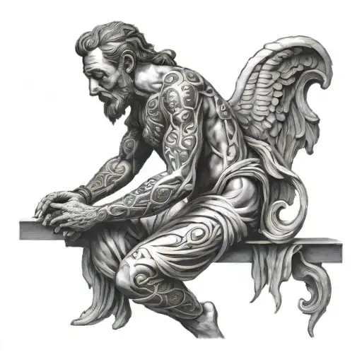 god fearing man sitting tattoo design idea