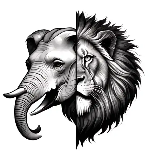 half elephant face and half lion face  tattoo design idea