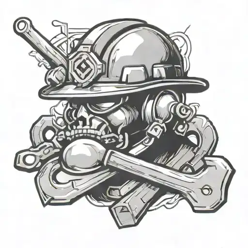 2 spud wrenches crossed with hard hat in the middle tattoo design idea