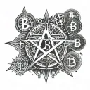 Cryptocurrency Symbols, Pentagram, Satanic, Bitcoin, Crypto, upside down Pentagram, black. ethereum, Bitcoin symbol. tattoo design idea