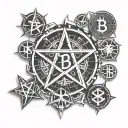 Cryptocurrency Symbols, Pentagram, Satanic, Bitcoin, Crypto, upside down Pentagram, black. ethereum, Bitcoin symbol. tattoo design idea