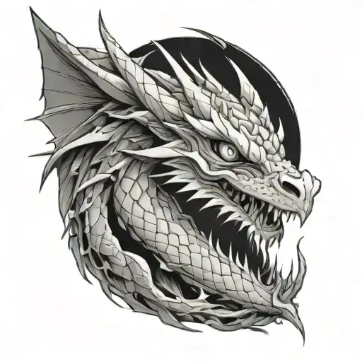 anime eyes white dragon tattoo design idea