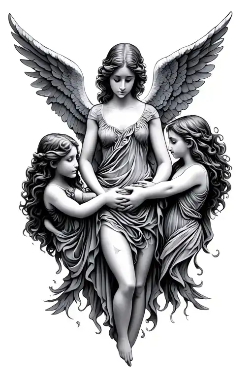 3 angels holding hands tattoo design idea