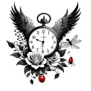 phoenix, rose, dragonfly, ladybug, stop watch tattoo design idea