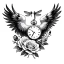 phoenix, rose, dragonfly, ladybug, stop watch tattoo design idea