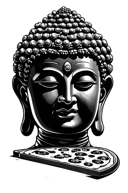 Budda, pizza, boomerang tattoo design idea