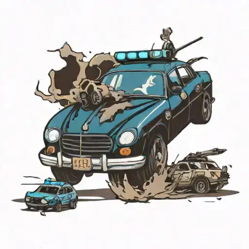 4q police car crashed tattoo design idea