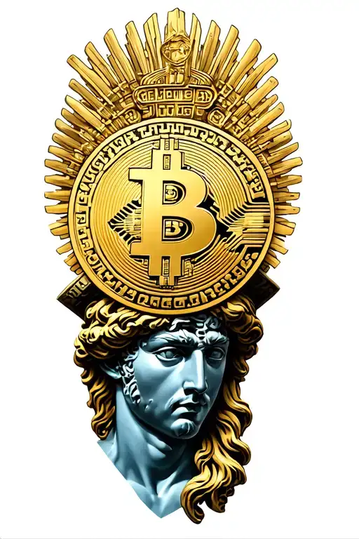 Greek God Hermes with Bitcoin tattoo design idea