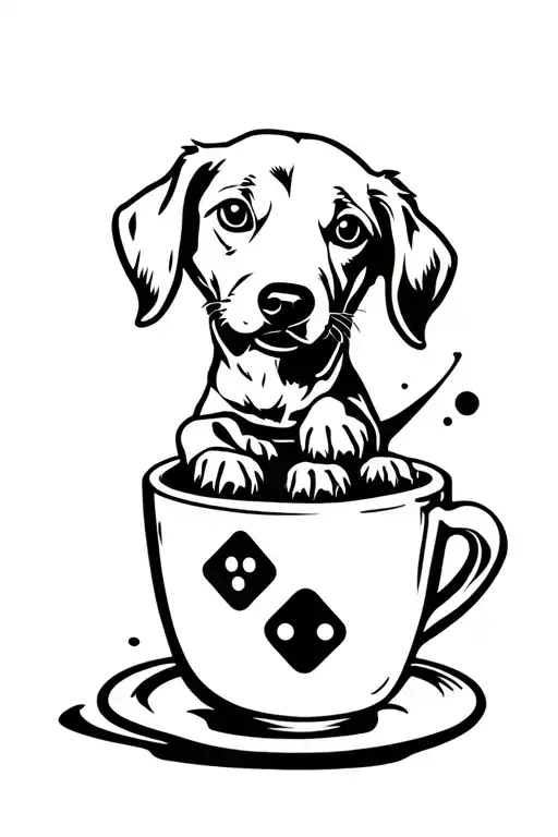 Dog rolling dice from a cup tattoo design idea