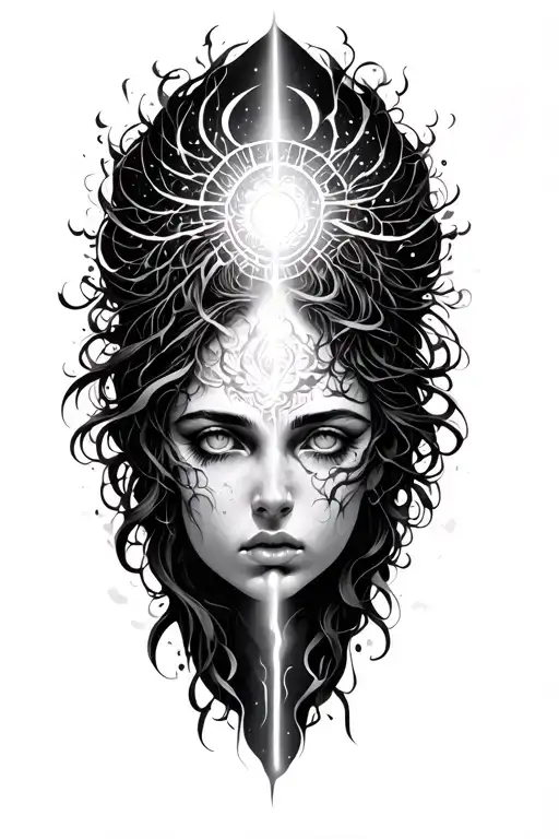 Spiritual awakening from darkness to light emanating tattoo design idea