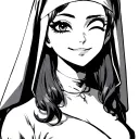 sexy anime girl winks one eye and smiles in nun guise tattoo design idea