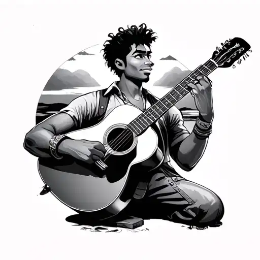 miguel from coco disney moovie with his guitar staring into de sunset tattoo design idea