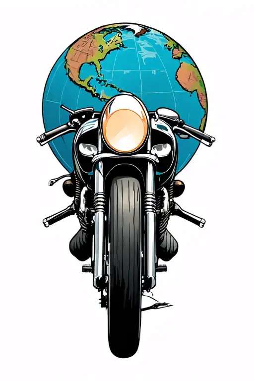 world map adventure motorcycle tattoo design idea